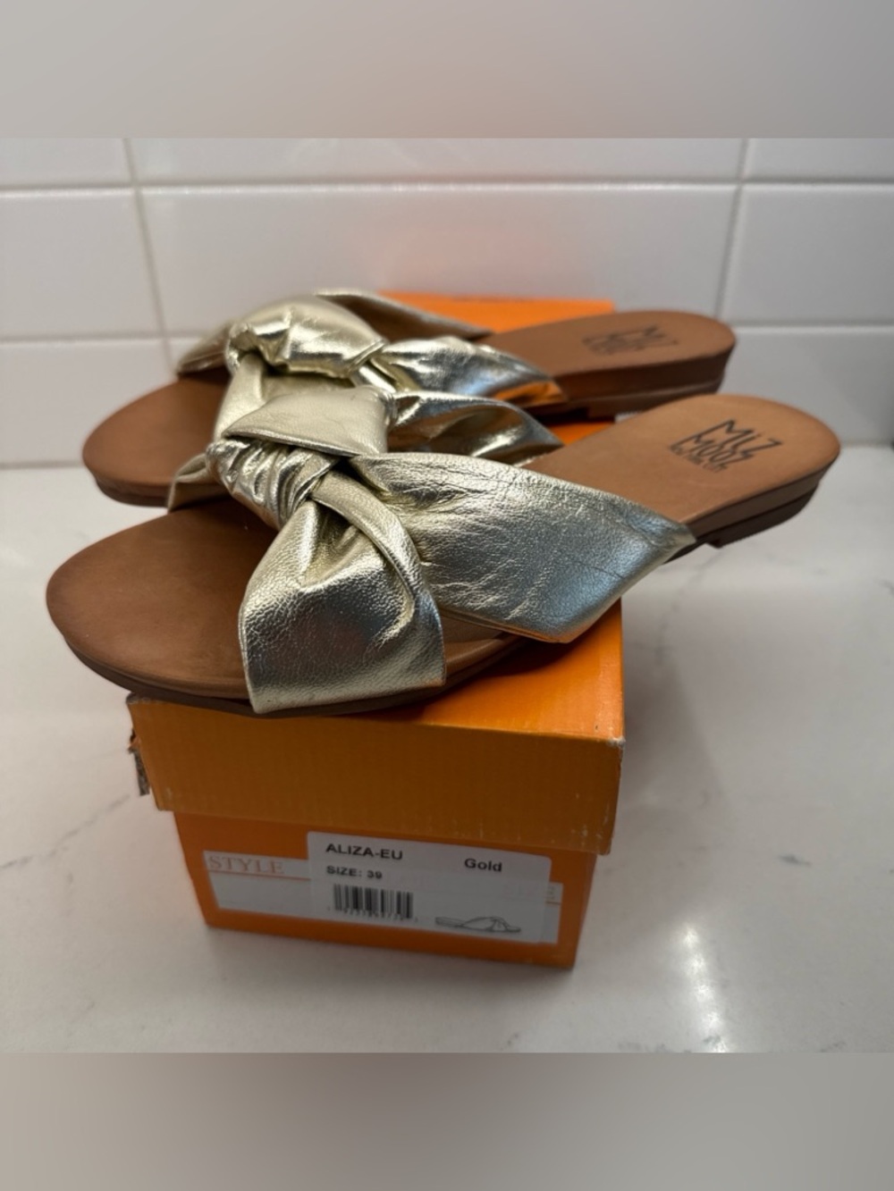 New Miz Mooz New York Gold Knot Slide Sandals - Women